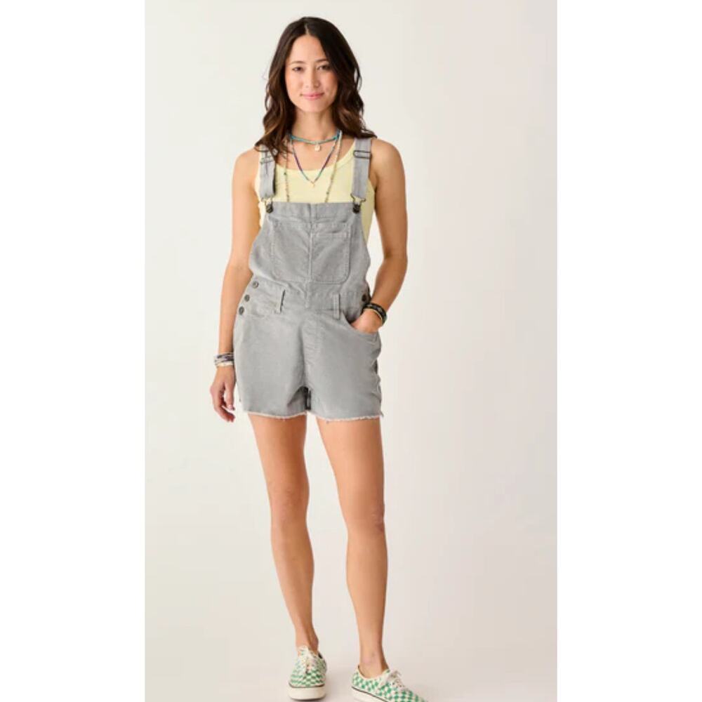 Carve Designs Jason Overall Short Gray Wale Corduroy Relaxed Logo Pockets Size 6 - Picture 3 of 9